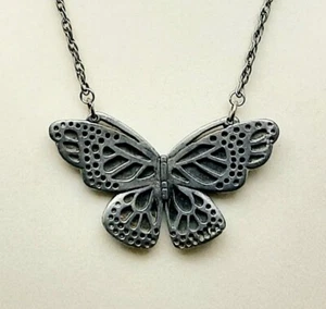 Large Vintage Metzke 1975 Signed Pewter Butterfly Necklace on 10 Inch Chain  - Picture 1 of 5