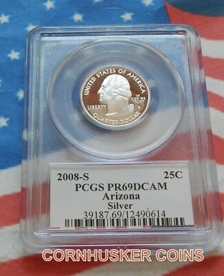 2008-S ARIZONA  SILVER WASHINGTON QUARTER PCGS PR69DCAM ~ DEEP MIRROR SURFACE - Image 1 of 2