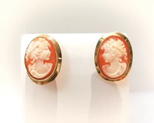 Orecchini ORO 18kt, con autentico CAMMEO di conchiglia, a bottone. 4,5gr - Imagen 1 de 5