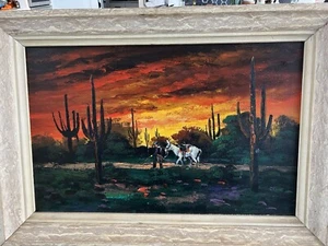 original vintage western oil painting signed - Picture 1 of 5