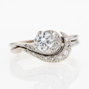 .66ctw Diamond Solitaire with Accents Wedding Set Rings 14k White Gold Size 8 - Picture 1 of 9