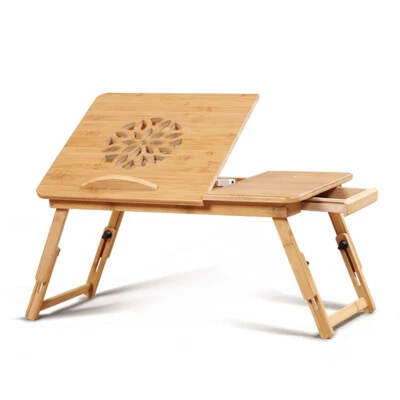 Mesa para portátil Lotus de bambú con patas plegables cama escritorio soporte ajustable suministros para el hogar Foto 1 de 4