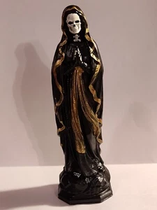 Handmade Handpainted Santa Muerte Statue - 5" / 127MM - Black / Gold - Picture 1 of 4
