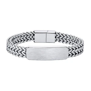 12mm Silver Polished Bracelet Mens Stainless Steel Male Punk Jewlery 20cm Length - Picture 1 of 2