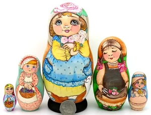 Matryoshka Russian nesting dolls Vintage Postcards Girls MATT 5 SEMYONOVA signed - Picture 1 of 11