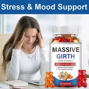 MASSIVE GIRTH GROW NATURAL MOOD NUTRITION GUMMY BEARS Stress&Mood Support 60pcs - Picture 1 of 7