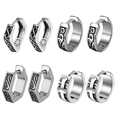 Nordic Viking Geometric Hoop Earrings for Men Women Stainless Steel Ear Studs - Image 1 of 4