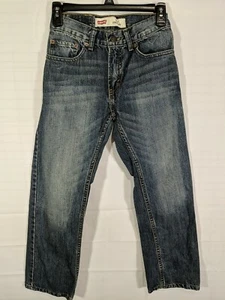 LEVIS 505 Boys Dark Wash Regular Fit Straight Leg Distressed Jeans size 12 Slim - Picture 1 of 12
