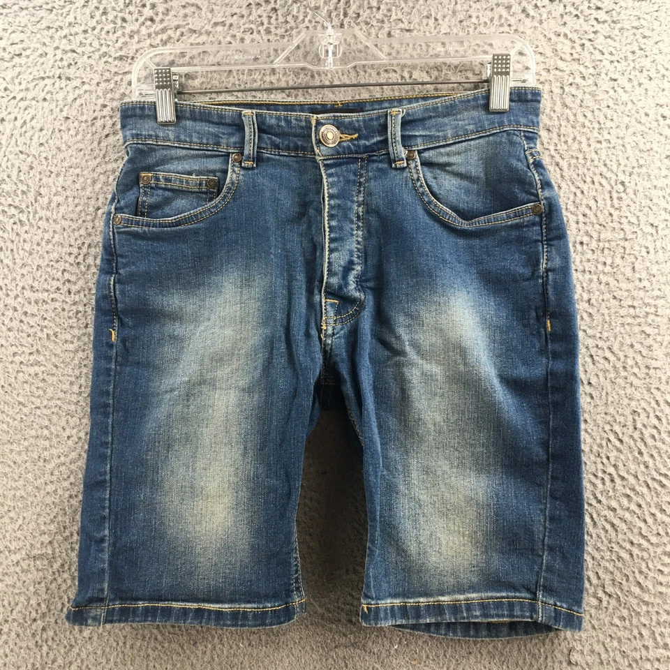 Boohoo Hombre Bermudas Jeans Mujer 30 Azul Denim Tiro Medio Botones Pull On Informal Foto 1 de 4