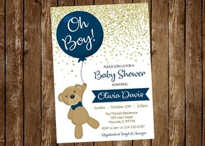 Bear Baby Shower Invitation, Boy, Baby Boy, Bear, Teddy Bear, Printed or Digital - Picture 1 of 1