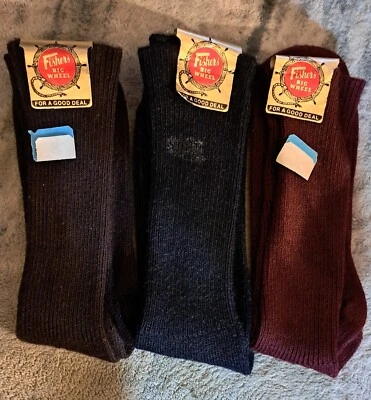 3 calcetines casuales/vestido Fisher Big Wheel de colección para hombre talla 10-13 negros/marrones/marrones Foto 1 de 4