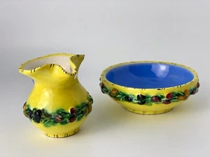 Schöne italienische Miniatur Schale und Krug Made in Italy mit bunten 3D Blumen - Bild 1 von 8