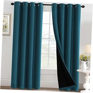 100% Blackout Curtains for Bedroom Thermal 52"W x 84"L Blackout Dark Teal - Picture 1 of 7