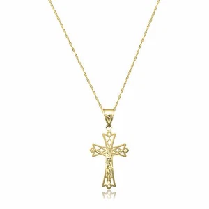 Conjunto de Collar de Cadena Singapur Crucifijo Oro Amarillo Sólido 10K -Jesús - Imagen 1 de 3