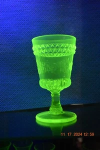 Fenton for L.G. Wright Vaseline Opalescent Wildflower and Diamonds goblet - Picture 1 of 4