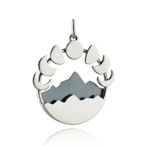 Mountain Range with Phases of the Moon Pendant - 925 Sterling Silver - Picture 1 of 4