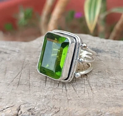Attractine Peridot Topas Edelstein 925 Sterlingsilber Handmade Ring Alle Größe - Bild 1 von 3