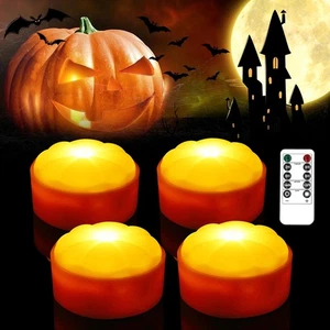 4 Stück Halloween Kürbis Lichter LED Kerzen mit Fernbedienung Kerzenlichter Deko - Bild 1 von 12