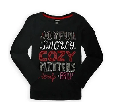 Kids Gymboree Girls Cozy Sparkle Graphic Black Little Girls Size 10 - Image 1 of 4