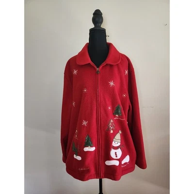 Alfred Dunner Christmas Fleece Jacket Women's Size Large - Image 1 of 4