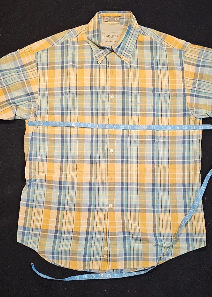 Men's Haggar Generations Button Down Size M | Plaid Short Sleeve Yellow Blue - Image 1 of 4