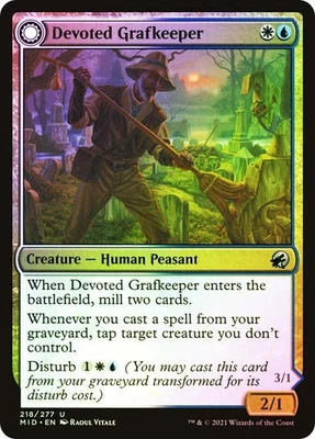MTG FOIL Devoted Grafkeeper // Departed Soulkeeper  - Innistrad: Midnight Hunt - Image 1 of 2