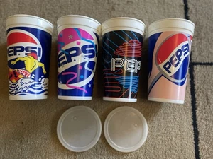 Pepsi Cool Cups From Pizza Hut 1990's 4 Cups 2 Lids - Picture 1 of 3