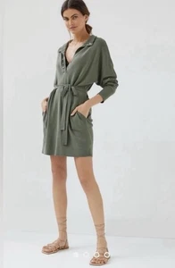 Daily Practice Anthropologie Polo Knit Mini Sweater Dress Sz S Olive Fall Heavy - Picture 1 of 13