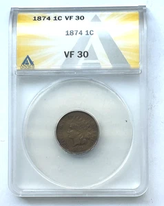 USA INDIAN HEAD CENT 1874 VF 30 ANACS - Picture 1 of 4