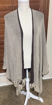 Joseph Ribkoff Beige Tejido Abierto Flecos Chal Cárdigan Suéter Cortina Envoltura Boho OS Foto 1 de 4