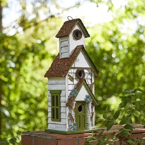 Oversized White and Green Solid Wood 3-Story Villa Bird House, 20" H Distress... - Picture 1 of 9
