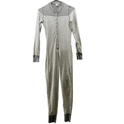 J. Traje Crew Union para mujer XS gris blanco pijama manga larga una pieza a rayas Foto 1 de 4