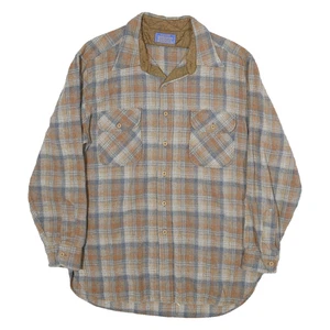 PENDLETON Mens Blue & Brown Check Wool Shirt XL Classic Pattern Button-Up - Picture 1 of 6