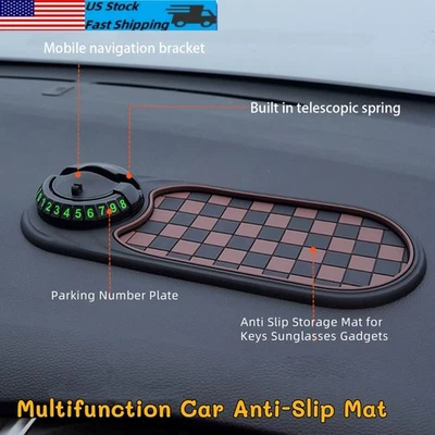 Car Anti-Slip Mat with Phone Holder for Keys Sunglasses Temporary Parking Number - Image 1 of 4