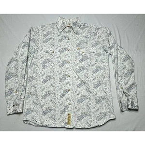 Larry Mahan Men's Long Sleeve White Blue Paisley Pearl Snap Shirt - Size S - Picture 1 of 4