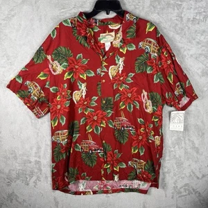 Paradise Found Hemd Herren 2XL rot Knopfleiste Magnum PI Hawaii Blumen und Gitarre - Bild 1 von 9