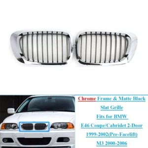Chrome/Black Front Hood Grille PAIR fits 1999-2003 BMW 3-Series E46 2-DOOR NEW - Bild 1 von 15