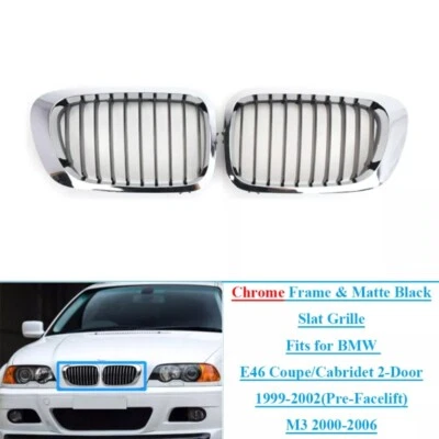 Par de rejillas de capó delantero cromadas/negras para BMW Serie 3 E46 1999-2003 2 puertas nuevas Foto 1 de 4