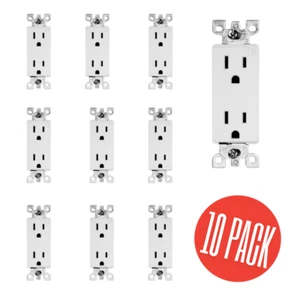 Outlet Decora Duplex Receptacle 15 Amp 125 Volt Tamper Resistant White, 10PACK - Picture 1 of 2