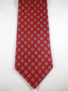 JOS A BANK BURGUNDY w/ TAN & BLUE DASHED DIAMONDS GEOMETRIC 100% SILK NECK TIE - Picture 1 of 12