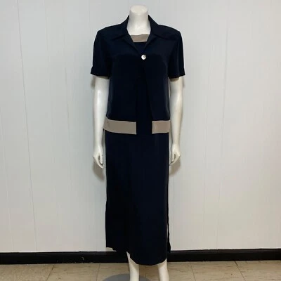 Traje de vestir Talbots para mujer 10P negro beige ribete seda pura chaqueta de un botón Foto 1 de 4