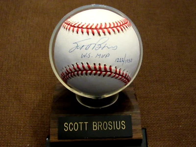 Scott Brosius 1998 W.S. MVP NY YANKEES FIRMADO AUTOMÁTICO 1998 W.S. BÉISBOL DORADO L/E Foto 1 de 4
