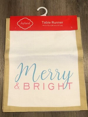 Joyland Corredor de Mesa Navidad Beige "Feliz Brillante" 70”x14” NUEVO Foto 1 de 4