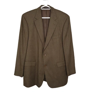 BROOKS BROTHERS 346 Men Blazer Jacket Size 46L Brown Wool Herringbone 2-Button - Picture 1 of 12