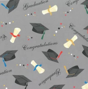 FAT QUARTER (18" x 22") Cotton Graduation Congratulations Caps Fabric M415.14 - Picture 1 of 1
