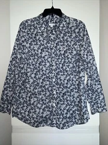J.Jill Women's Shirt Top LARGE White/Blue Long Sleeve Floral Casual - Picture 1 of 8