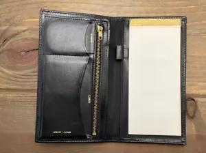 Vintage Travel Coat Wallet Black Genuine Leather Card Stamp Holder Note Pad - Picture 1 of 13