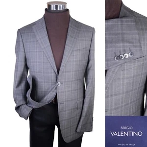 Sergio Valentino Gray Windowpane Sport Coat Suit Jacket Blazer Sz 40R Wool EUC - Picture 1 of 14