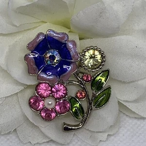 Vintage Rhinestone Flower Pin Cluster Brooch Spring Floral Avon New In Box - Picture 1 of 19