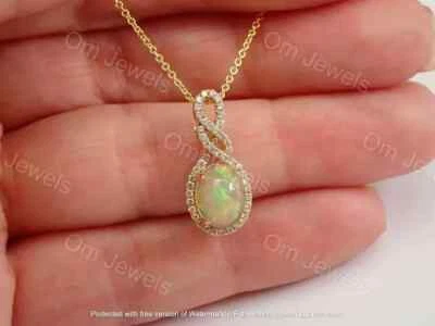 Деликатный огненный опал овальной огранки 3 карата витая подвеска желтое золото 14 карат отделка цепочка 18 дюймов - Изображение 1 из 3